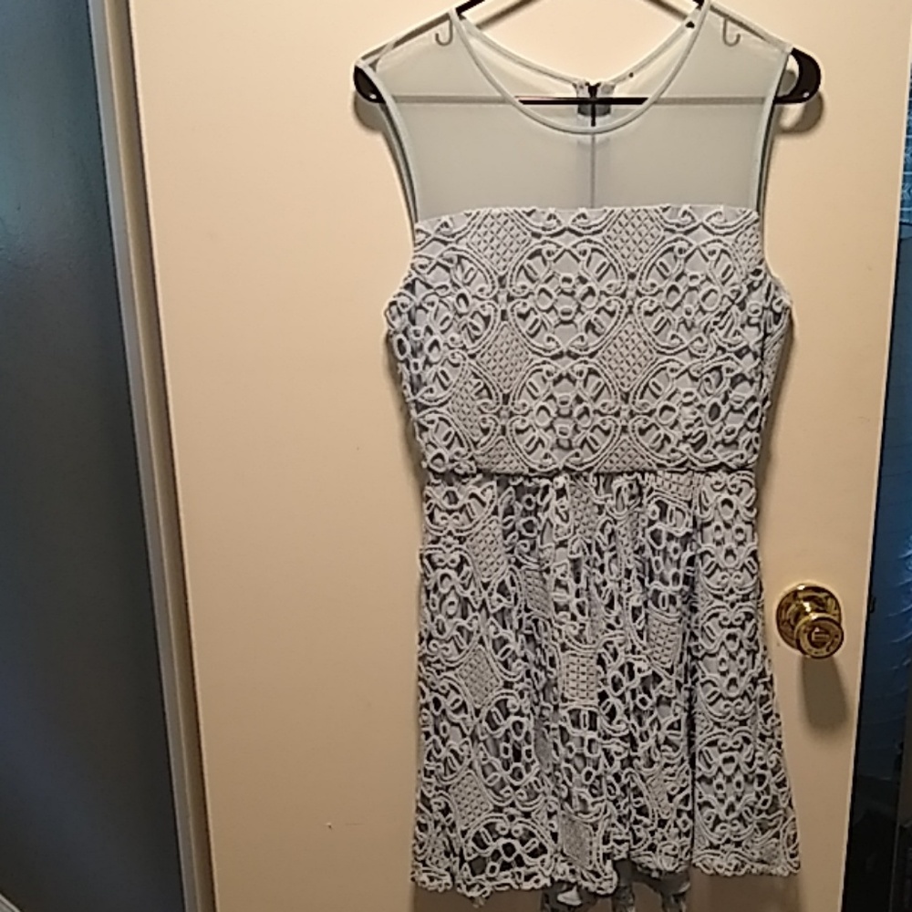 Light blue, crochet details sheer top dress